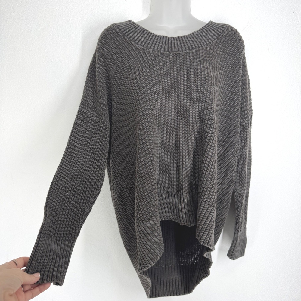 Aerie Womens Oversized Sweater Crewneck Gray Chunky Knit Gray Size S Pullover